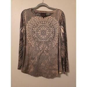 Y2K French Blue Rhinestone Paisley Long Sleeve Top M